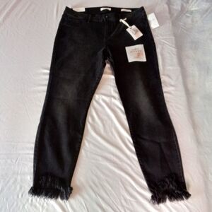 Jessica Simpson Kiss Me Fringe Ankle Skinny Cropped Jeans Pants 32 Black NWT $69